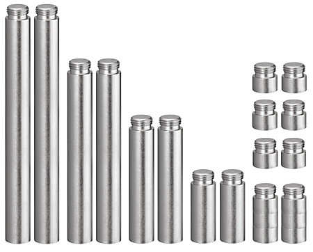 PeniMaster ve PeniMaster PRO için komple uzatma çubuğu seti 0,5 cm, 2 cm, 4 cm, 6 cm ve 8 cm'lik vidalı çubuk çiftlerinden oluşur.
